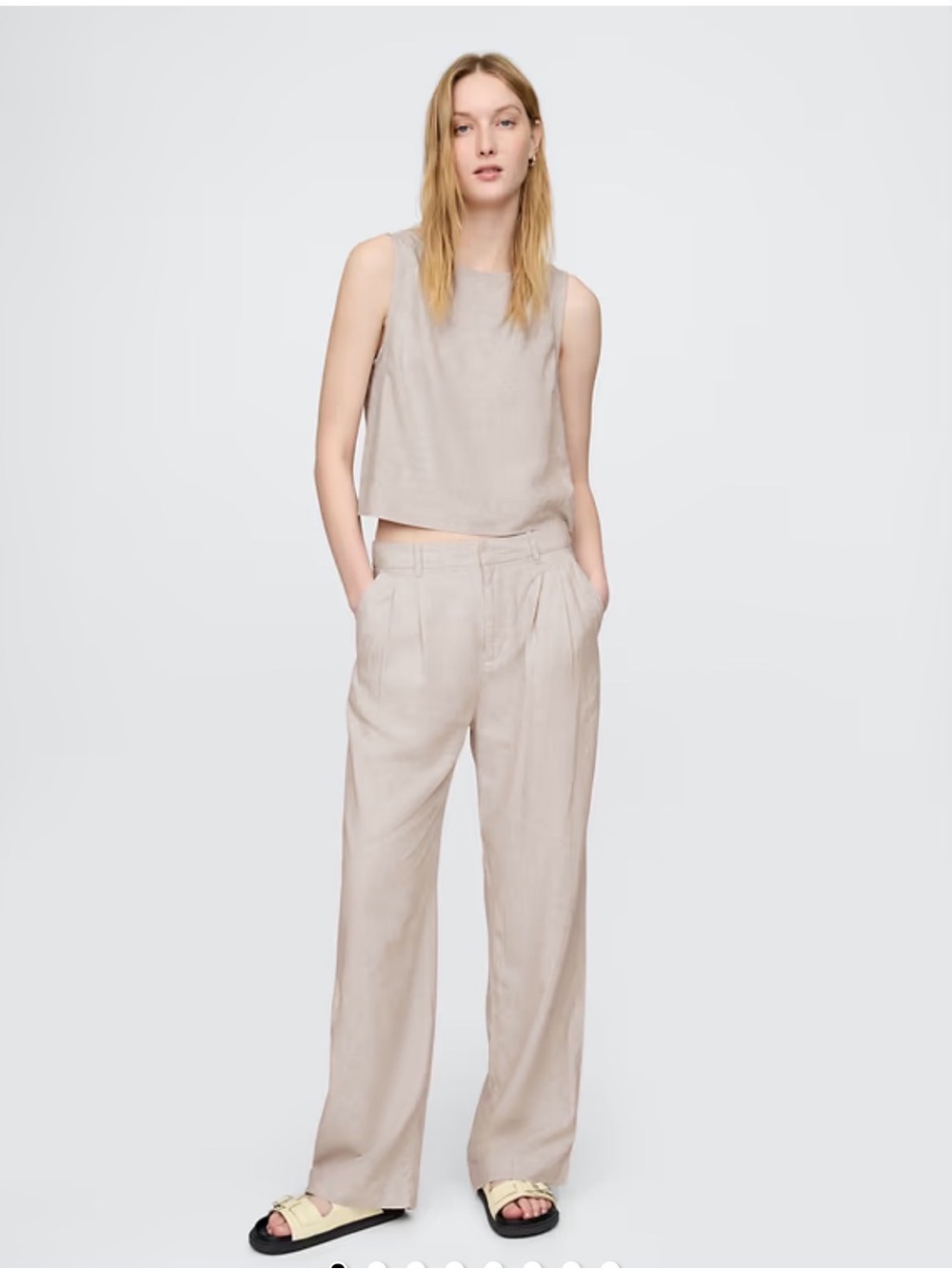 Relaxed Wide-Leg Linen Blend Pants in Beige